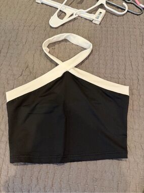 Black and White Halter Crop Top